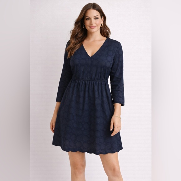 J.CREW Dresses & Skirts - J Crew Dress Navy Blue 10 Cotton 3/4 Long Sleeve  A Line